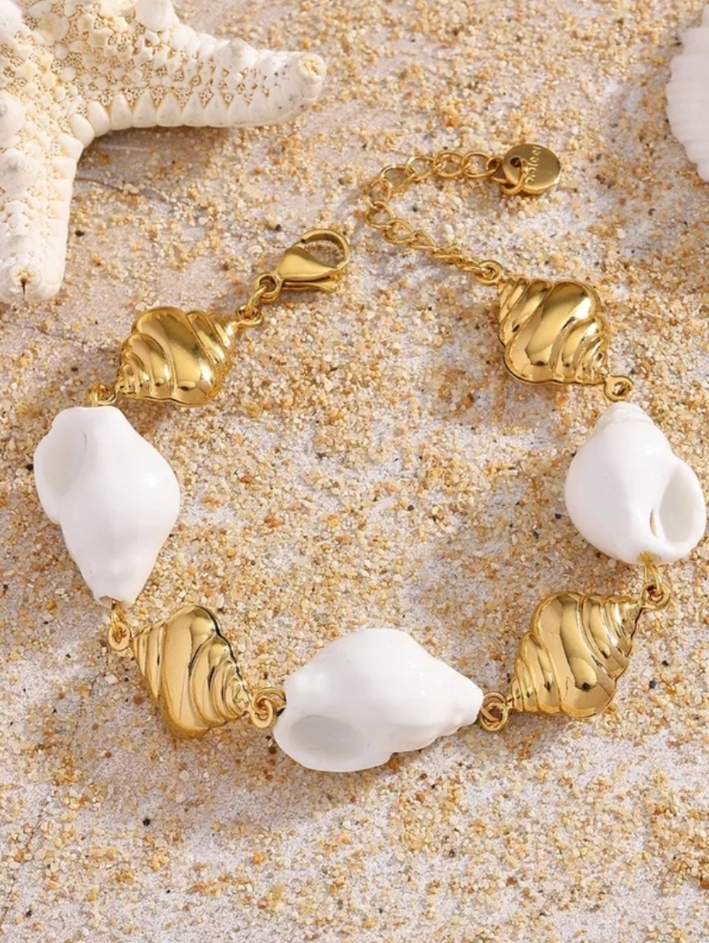 Seashell Bracelet Waterproof Gold Tone Stainless Steel PVD Tarnish Resistant